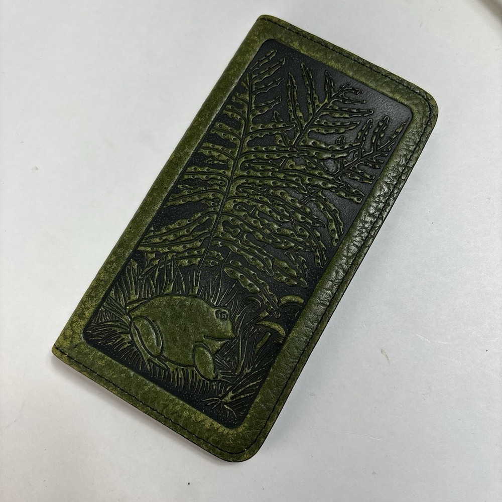 Oberon Design Frog Toad Checkbook Cover Green Leather RARE Nature